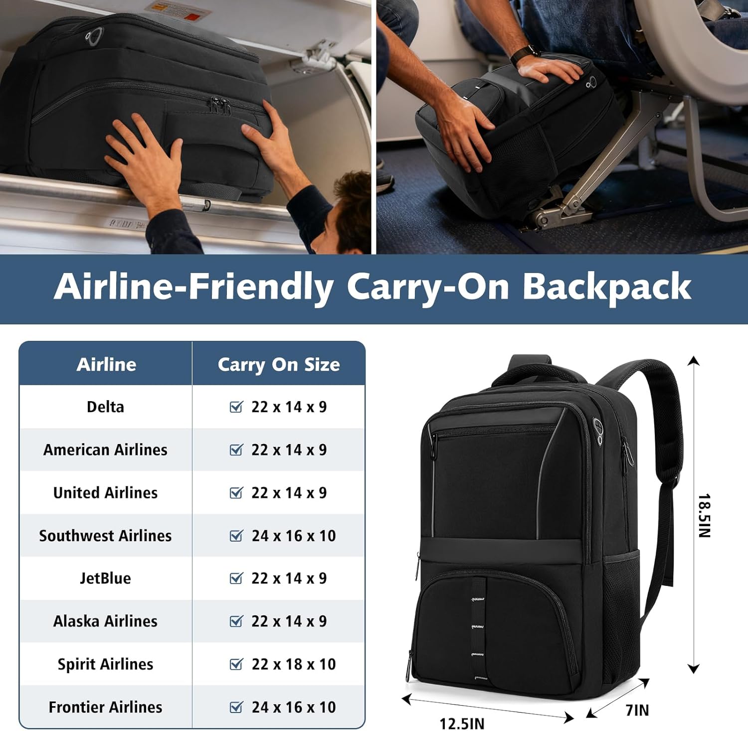 FAIRYLAND Travel Backpack,30L Carry On Laptop Backpack with Reflective,Water Resistant Anti-Theft Work Backpack for Men Women,Business Travel,Daily Commuting,Fits to 17.3Inch Slim Laptop,Black - Image 2