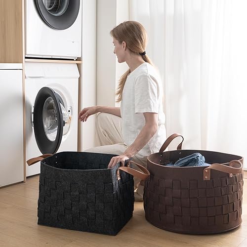 Miniatura 8 de BOLDMONKEY - Canasta para mantas, 20 x 20 x 13 pulgadas, 3XL, de fieltro, para guarderías, sala de estar, redonda, para juguetes, ropa, niños,