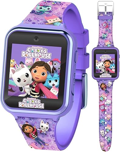 Accutime Niños Gabby's Doll House Morado Reloj inteligente educativo con pantalla táctil para niñas, niños, bebés - Cámara de selfie, juegos