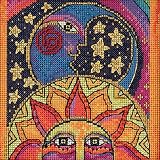 Celestial Joy, a Laurel Burch abstract design beautifully rendered in vivid color and stitched on 14 count perforated paper. Kit makes one Celestial Joy, suitable for framing. Kit with complete instructions including cross stitch graph Mill Hill 2018...