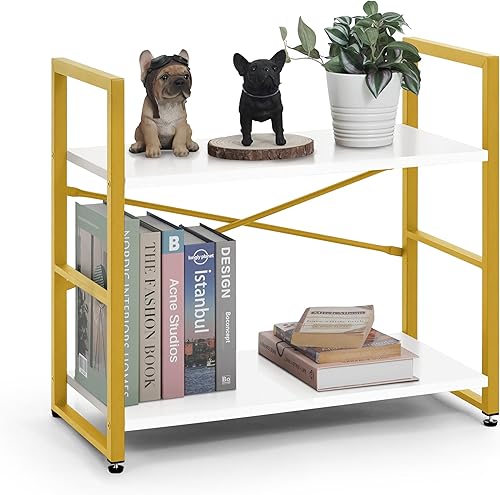 Miniatura 9 de CAPHAUS Estantería de 3 niveles pequeña, estante independiente de 24 pulgadas de ancho, organizador de estante para libros, estanterías industriales