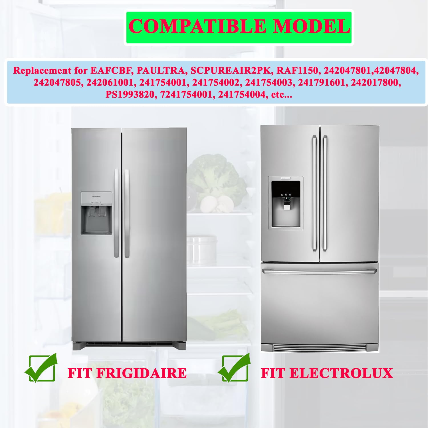 Filtro de aire de repuesto para refrigerador Frigidaire PAULTRA Pure Air Ultra y Electrolux EAFCBF Refrigerador Reemplaza 242061001, 242047801, 242047804-6 piezas
