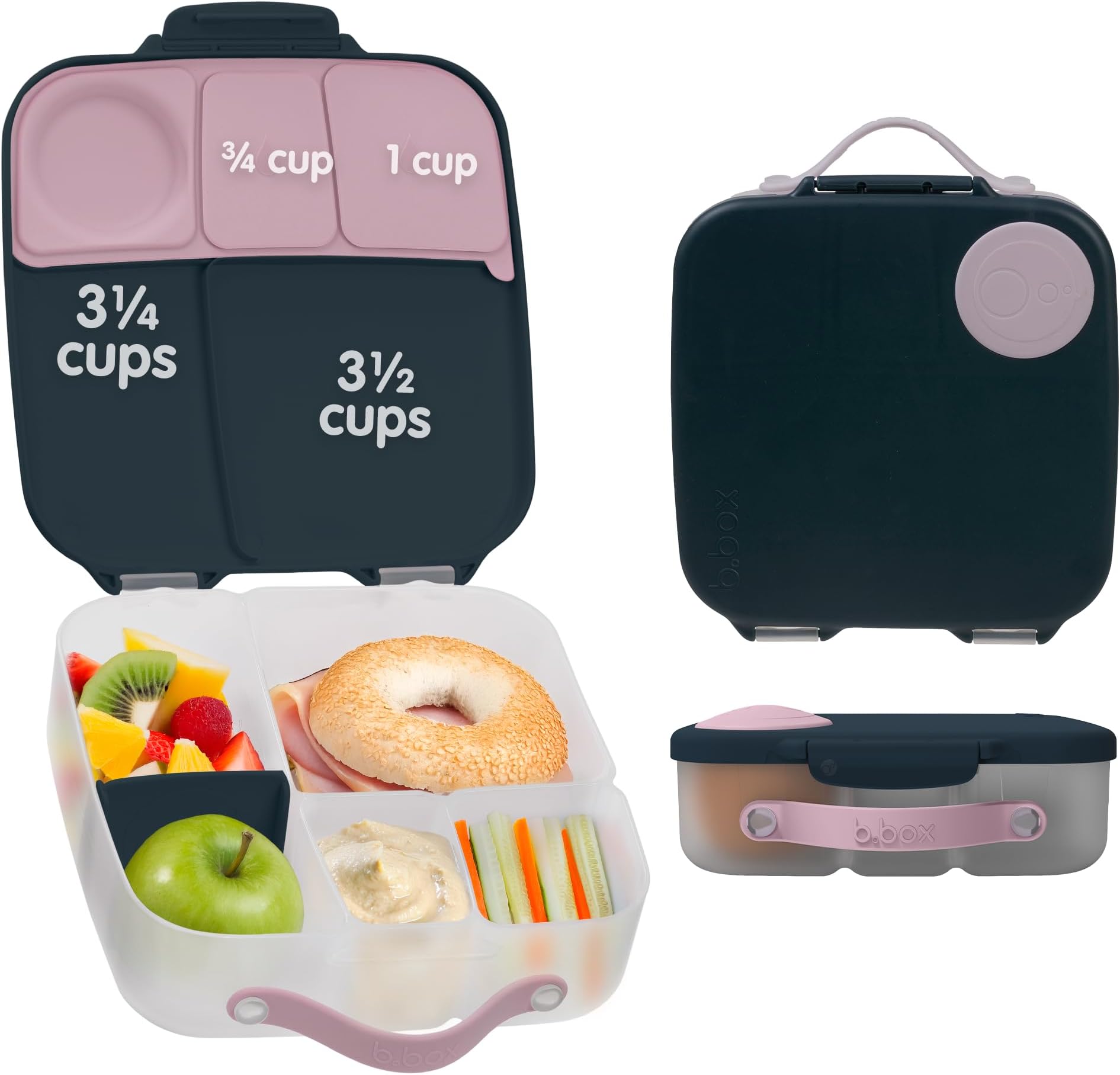 b.box Lunch Box for Big Eaters All Ages - 8.5 Cup Leak Proof Bento Box with 4 Compartments, School Lunch Container with Ice Pack, Dishwasher Safe, BPA-Free, PFAS-Free - Indigo Rose