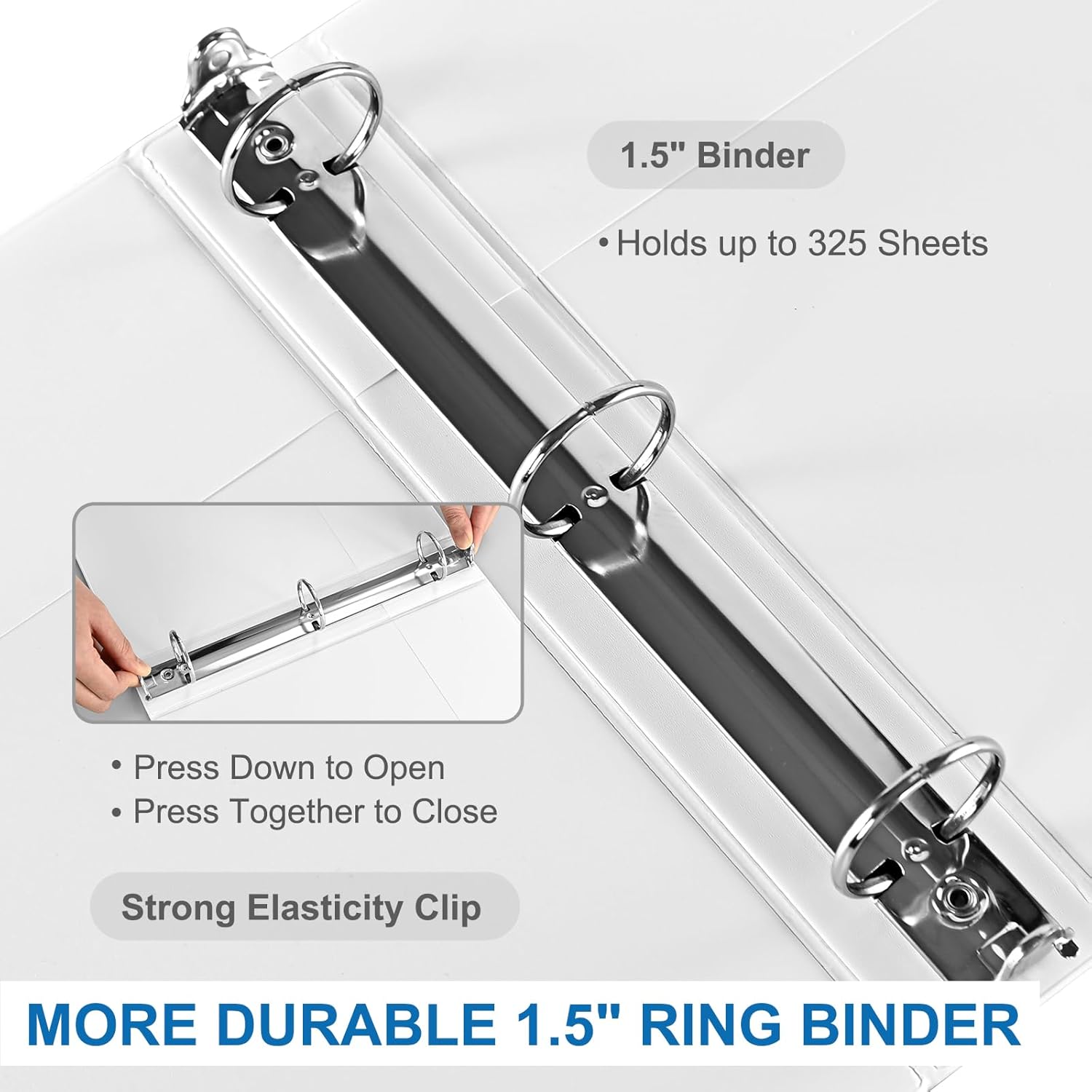 SUQJOY 1.5-Inch 3-Ring Binder with Pockets, 1-1/2’’ Clear View Binders,PVC Free, White Binder Holds up to 325 Sheets US Letter Size, Perfect for School,Office and Home(6 Pack)