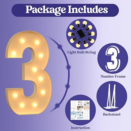 Miniatura 281 de Números iluminados grandes de 4 pies, números de marquesina 2 para decoraciones de cumpleaños de 21 para niños y niñas, números gigantes iluminados