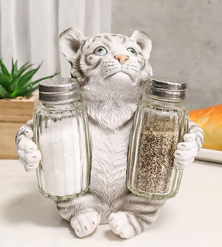 Miniatura 3 de Ebros Gift Selva tropical selva tropical Albino Blanco Bengala Tiger Cub Hugging Salero y Pimentero Estatua Depredador Tigres del Bosque Gatos
