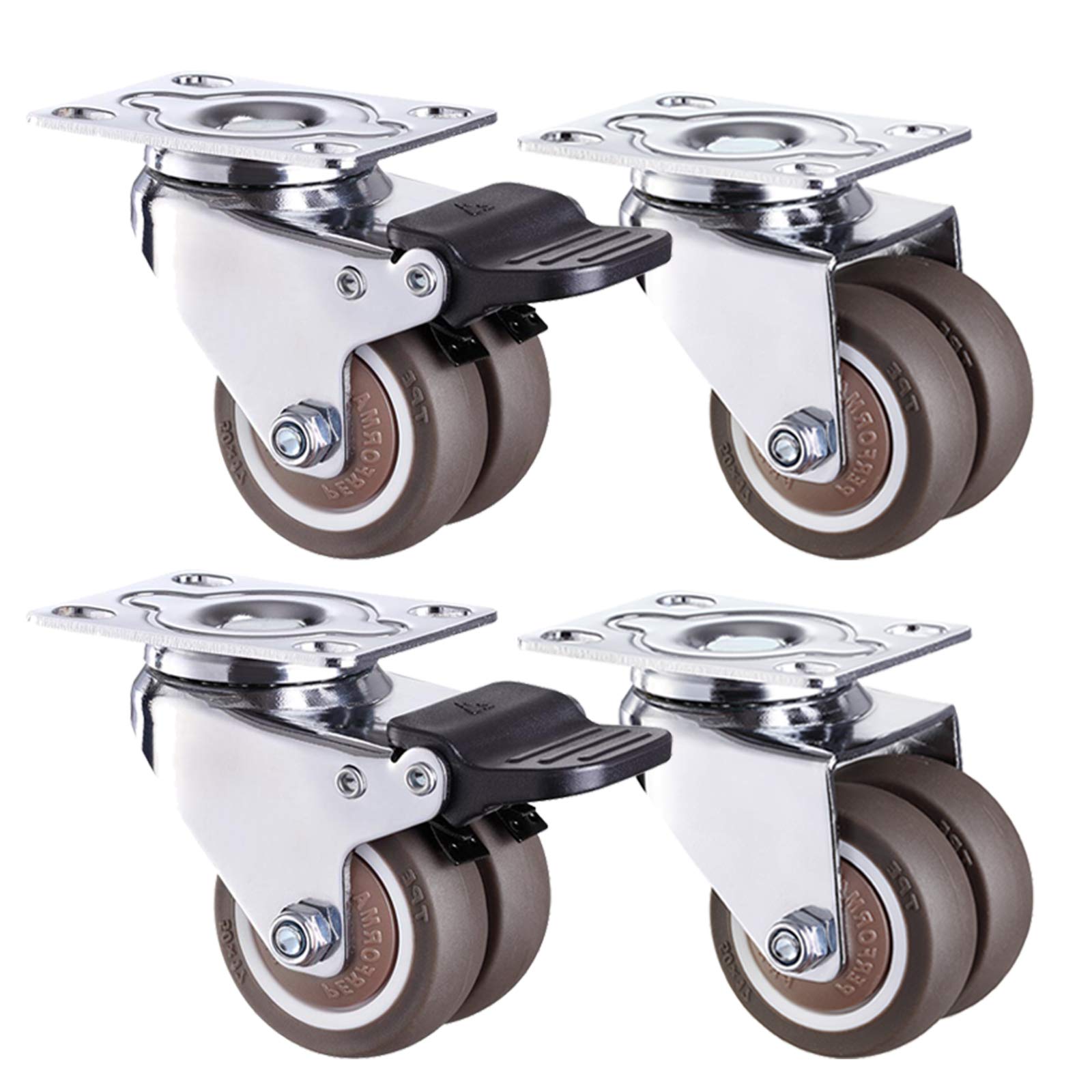Roulettes pivotantes robustes double roue 50 mm caoutchouc charge lourde
