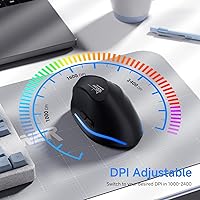 Vista 5 de ECHTPower Ratón inalámbrico ergonómico, mouse vertical Bluetooth con luz LED, controla hasta 3 dispositivos (BT5.0+BT5.0+2.4GHz), DPI ajustable