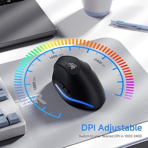Miniatura 5 de ECHTPower Ratón inalámbrico ergonómico, mouse vertical Bluetooth con luz LED, controla hasta 3 dispositivos (BT5.0+BT5.0+2.4GHz), DPI ajustable