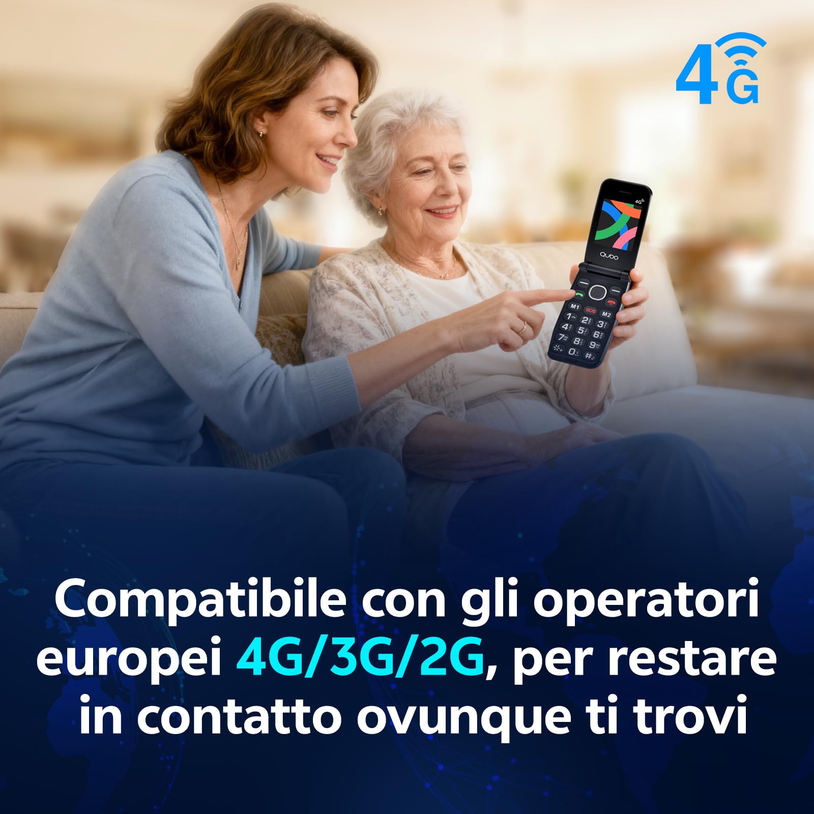 Qubo Telefono Cellulare per Anziani 4G, Flip con Tasti Grandi,Display 2.4", Volume Alto,Funzione SOS,Chiamata Rapida, cellulare anziani, Nero