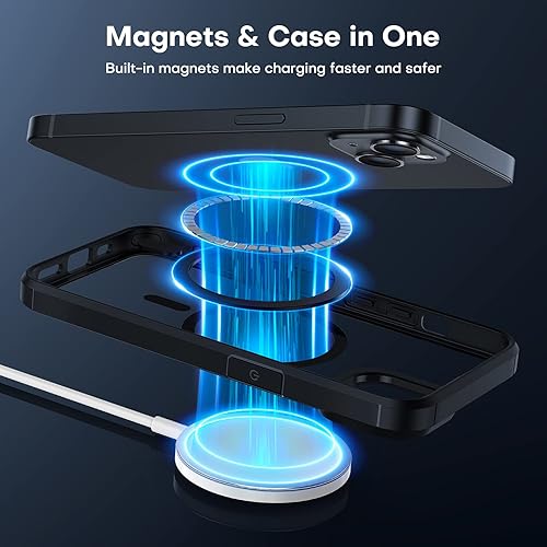Miniatura 2 de TAURI Funda magnética 5 en 1 diseñada para iPhone 14 para iPhone 13, compatible con MagSafe con 2 protectores de pantalla + 2 protectores de lente