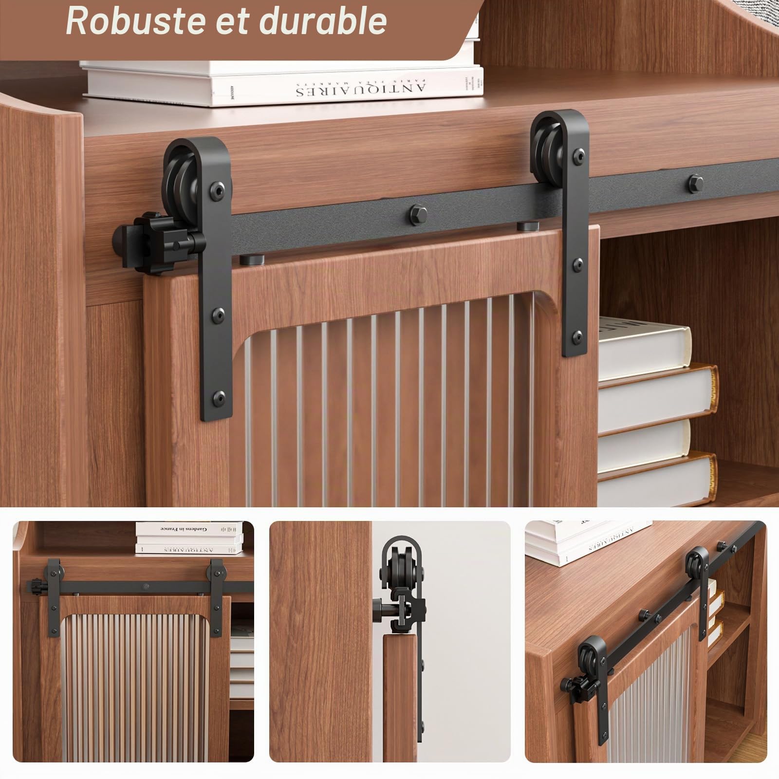 3FT/91.5cm Mini Rail Porte Coulissante kit de Quincaillerie Suspendue Interieur pour Meuble TV à Porte Simple Petite Armoire (Pas de Porte D'armoire)