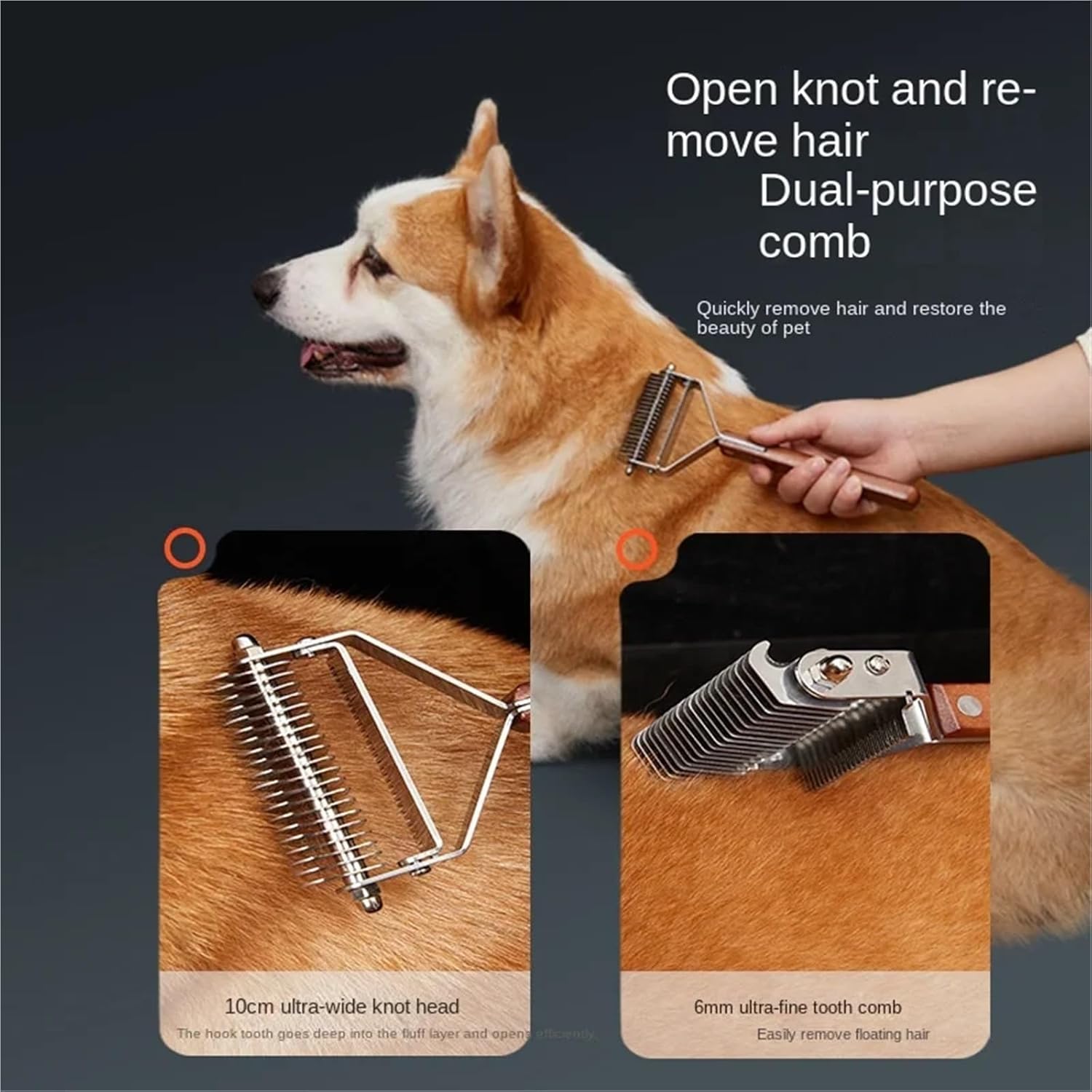 Pet Combs Pet Dog Brush Cat Comb Self Cleaning Pet Hair Remover for Dogs Cats Grooming Tools Pets Dematting Comb Dogs Accessories(20 Teeth Two in one)