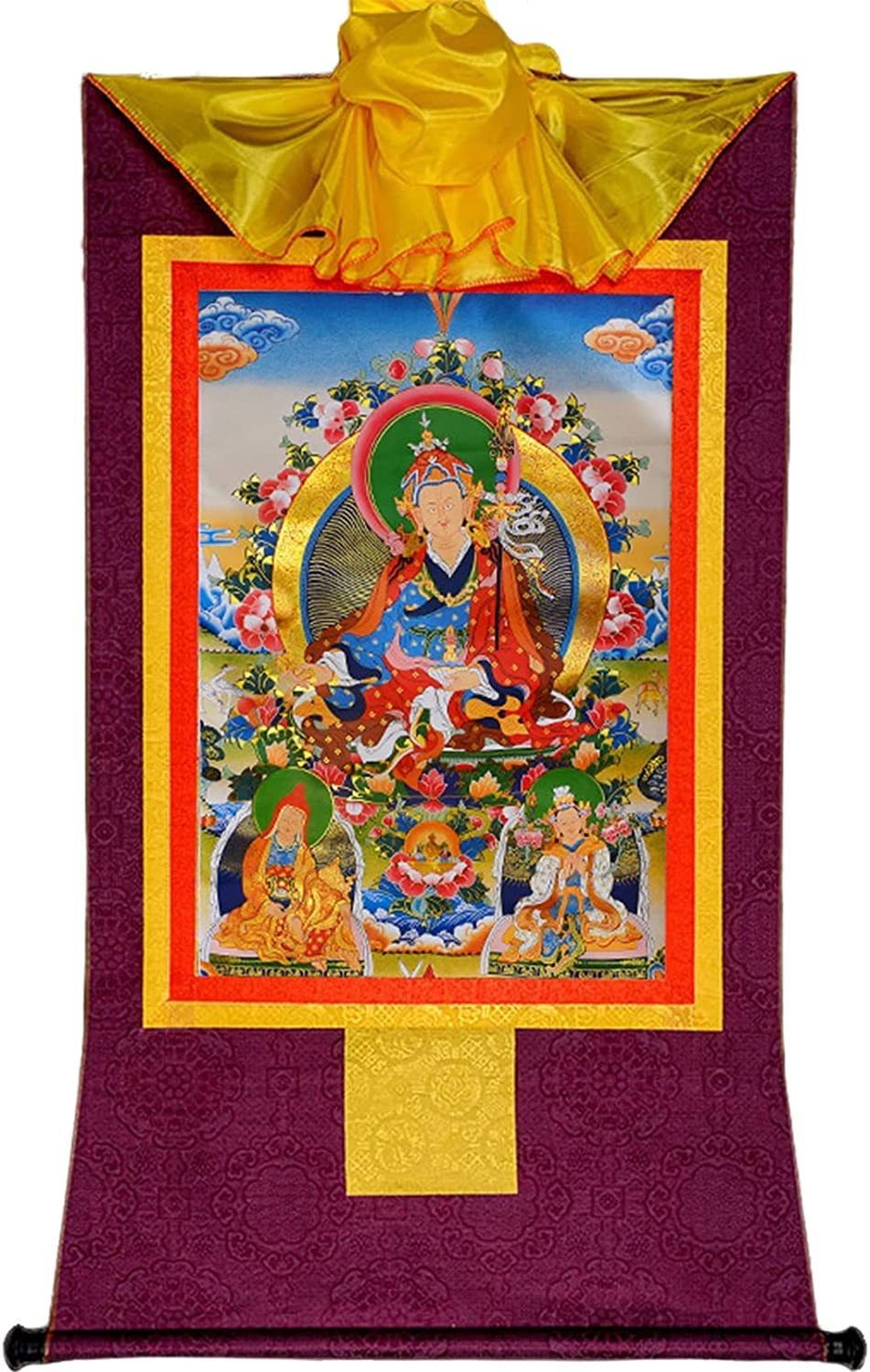Cnfhfry Purple Vintage Tapestry, Padmasambhava Tibetan Thangka Tapestry For Home Décor Meditation Handmade Buddhist Brocade
