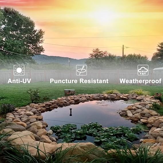 8x13ft 11x13ft 13x29ft Pond Liner, 45mil/0.12mm Durable Pond Liners, UV Resistant Pond Lining Black Membrane, for Waterfall, Pond and Fish Ponds(3x7m/10x23ft)