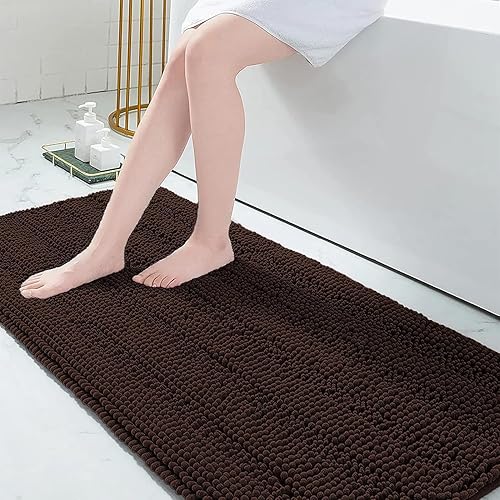 Miniatura 47 de Grandaily - Alfombras de baño de felpilla a rayas, extragruesas y absorbentes, antideslizantes, con fibras largas y suaves, lavables a máquina, para