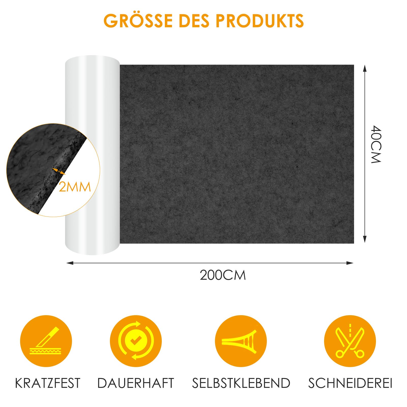 2 Rollos De Fieltro Autoadhesivo Negro - 40x200 Cm, Grosor 2 Mm, Para Muebles, Sillas Y Manualidades