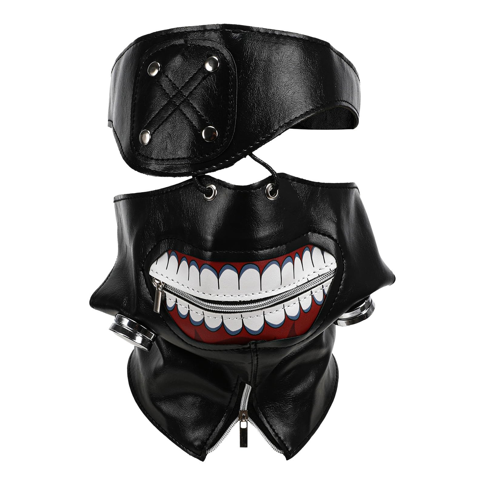 Haozaikeji Tokyo Ghoul Kaneki Ken Mask, Monster Full Face Mask, 3D PU Leather, Adjustable Zipper, Detachable Eye Patch - Image 2