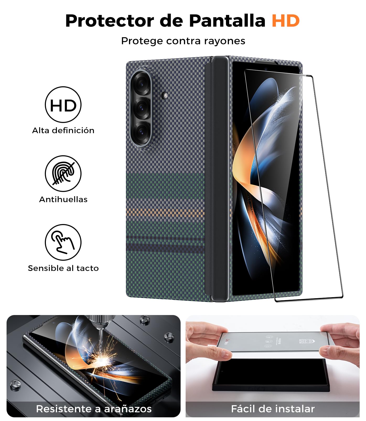 BENKS Funda para Samsung Galaxy Z Fold 7 con Protector de Pantalla, Funda con Protección de Bisagra, Ultrafino Carcasa Magnética de Fibra de Aramida Kevlar y PC, ArmorAir Aurora