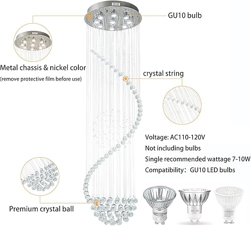 Miniatura 5 de Candelabro LED de cristal con forma de esfera en espiral, 3 bolas, montaje empotrado, lámpara de techo moderna GU10 para escalera, sala de estar,