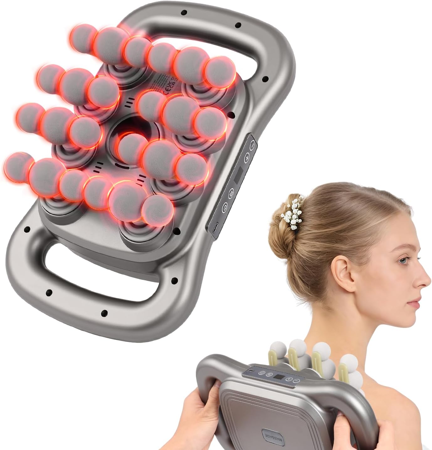 GCCSJ 24-Head Full Body Massage Gun, Precision Deep Tissue Percussion Massager, Electric Handheld Device for Back Shoulder Neck Pain Relief, 9 Modes 9 Intensity Levels, 1800mAh Battery, Dark Grey