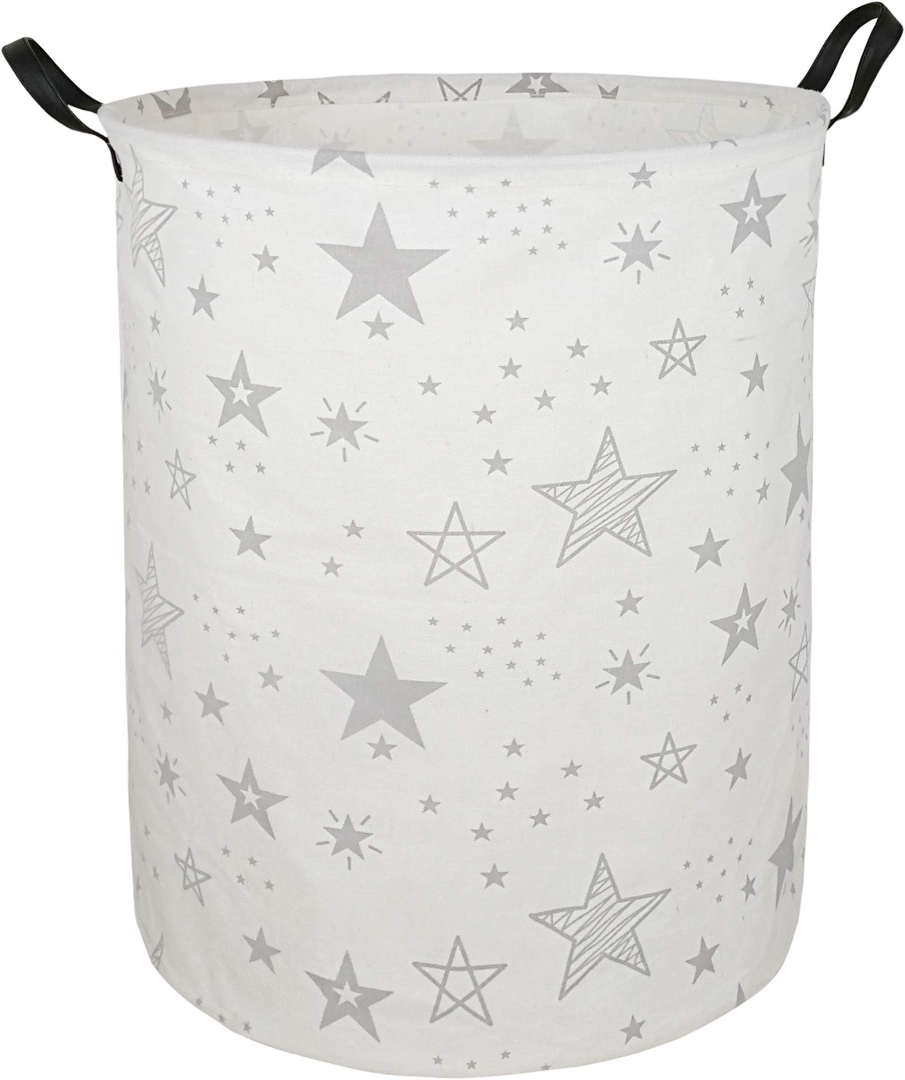 Collapsible Kids Laundry Basket Clothes Hamper, Foldable Storage Organizer Bin, Toy Clothes Storage with Handles for Boys Girls Bedroom, Room Decor Grey Star