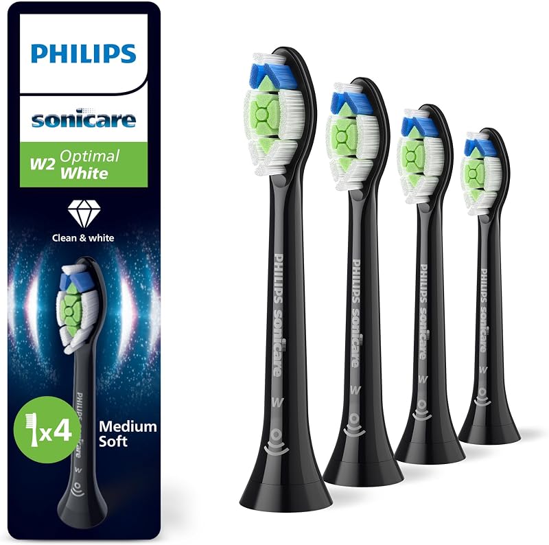 Philips Sonicare W2 Optimal White Original Replacement Brush Heads, Black, Pack of 4, HX6064/88