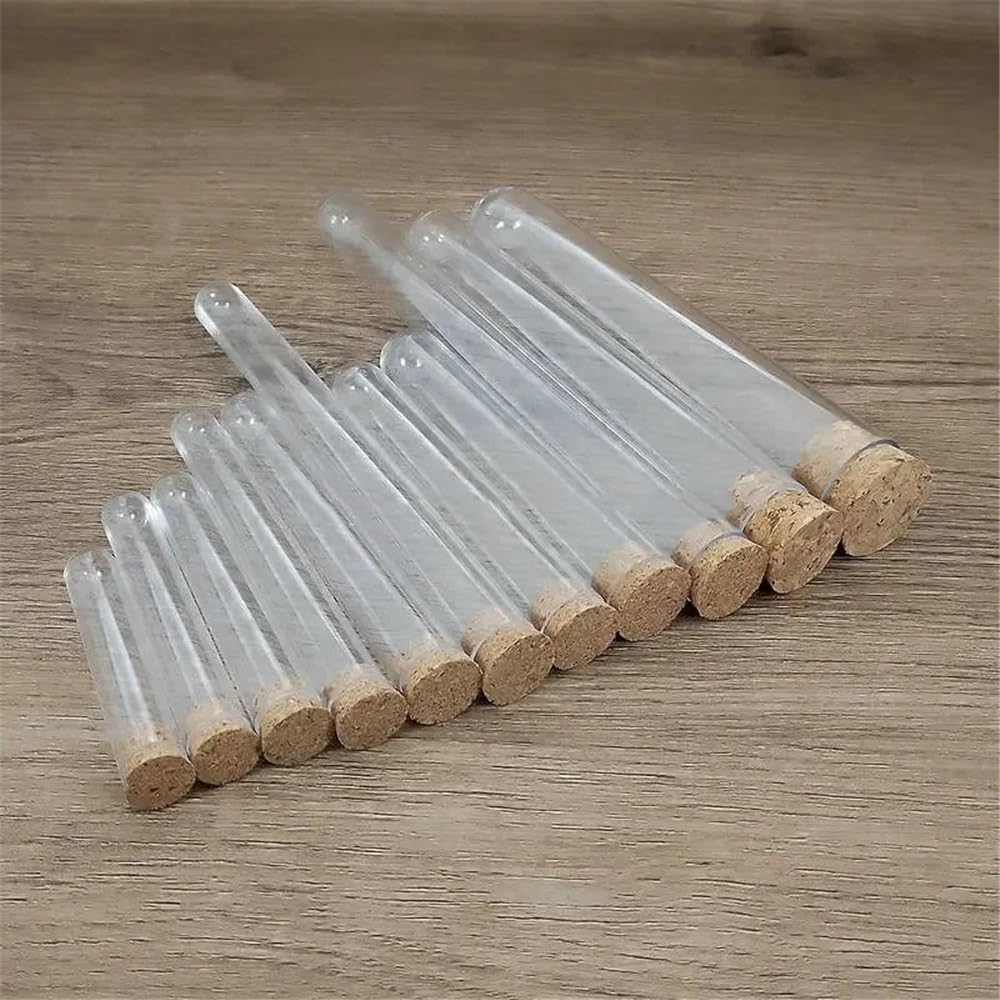 Cristalería de Laboratorio Tubos de ensayo de plástico transparente de fondo redondo con vial de corcho (50 o 100 unidades)(18x180mm 50pcs)
