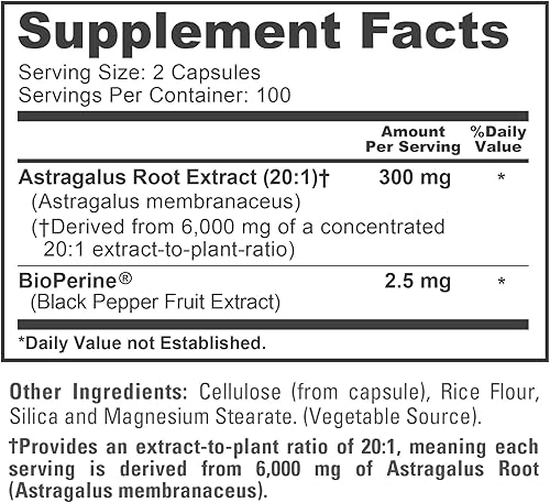 Miniatura 4 de NusaPure Astrágalo 6000 mg por porción | 200 cápsulas vegetales | Extracto 20:1 | Sin OMG y sin gluten | Bioperine