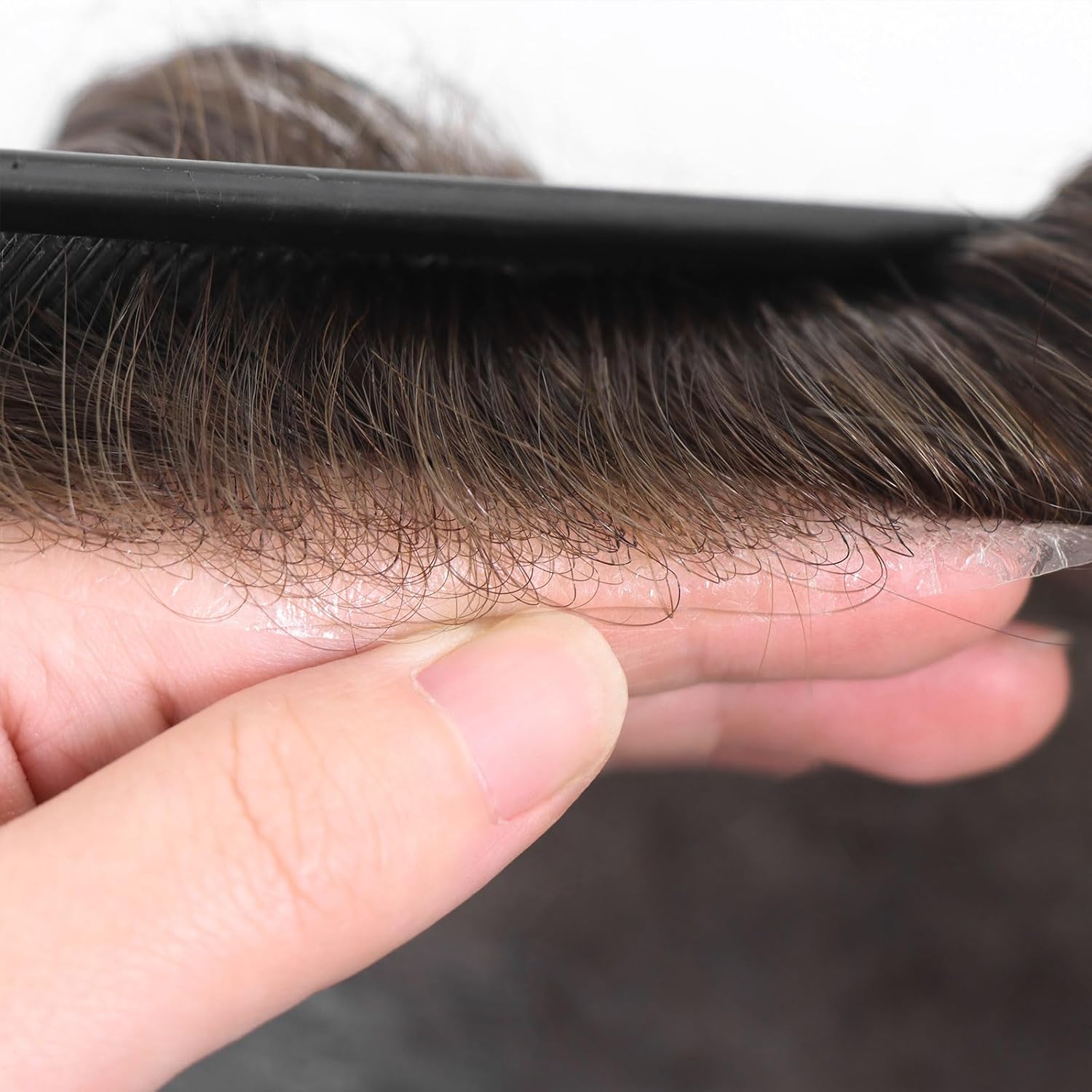 Thin Skin Human Hair Men Toupee Brown Full PU Base Hairpiece Toupee For Men Natural Wave Styles Human Hair Mens Prosthesis Replacement Systems 8x10 Size (#4)