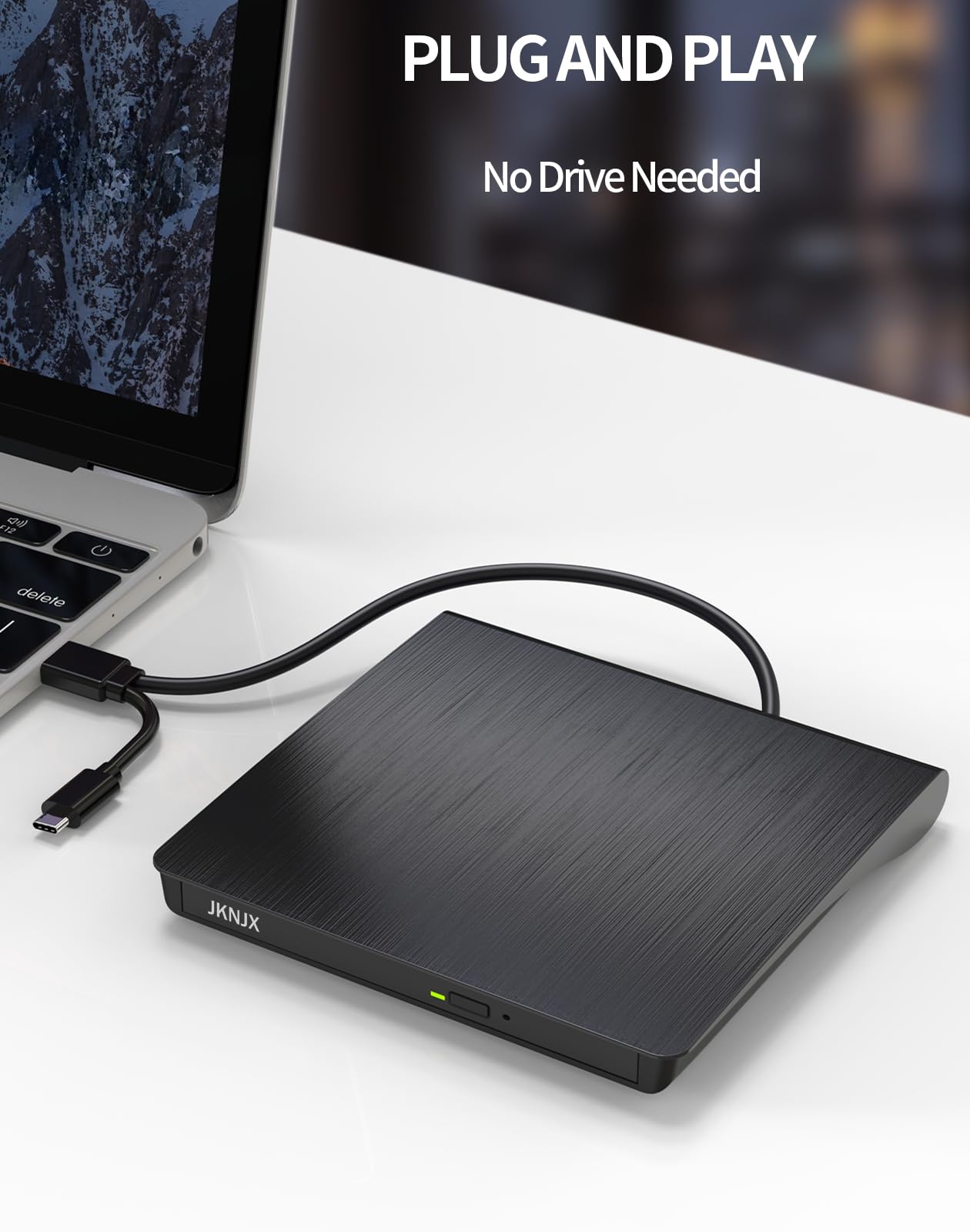 External CD/DVD Drive,High-Speed USB 3.0 and Type-C,Slim Portable Burner Writer Player Reader,CD DVD +/-RW Optical Disk Driver Compatible with Laptop Desktop PC Windows Apple Mac Pro MacBook Linux — view 2