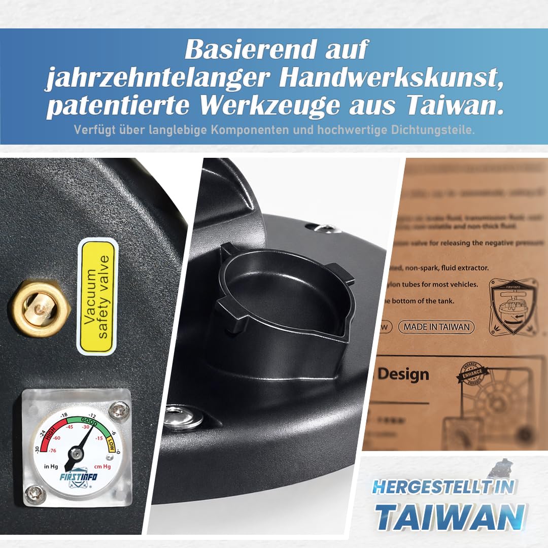 FIRSTINFO Manueller Ölabsauger 9L, Patentierte 3. Generation, Hergestellt in Taiwan, Ölwechselpumpe Mit Druckmanometer, 5 Absaugschläuche Inklusive 130 cm Extra-Dünner Sonde, A1108H