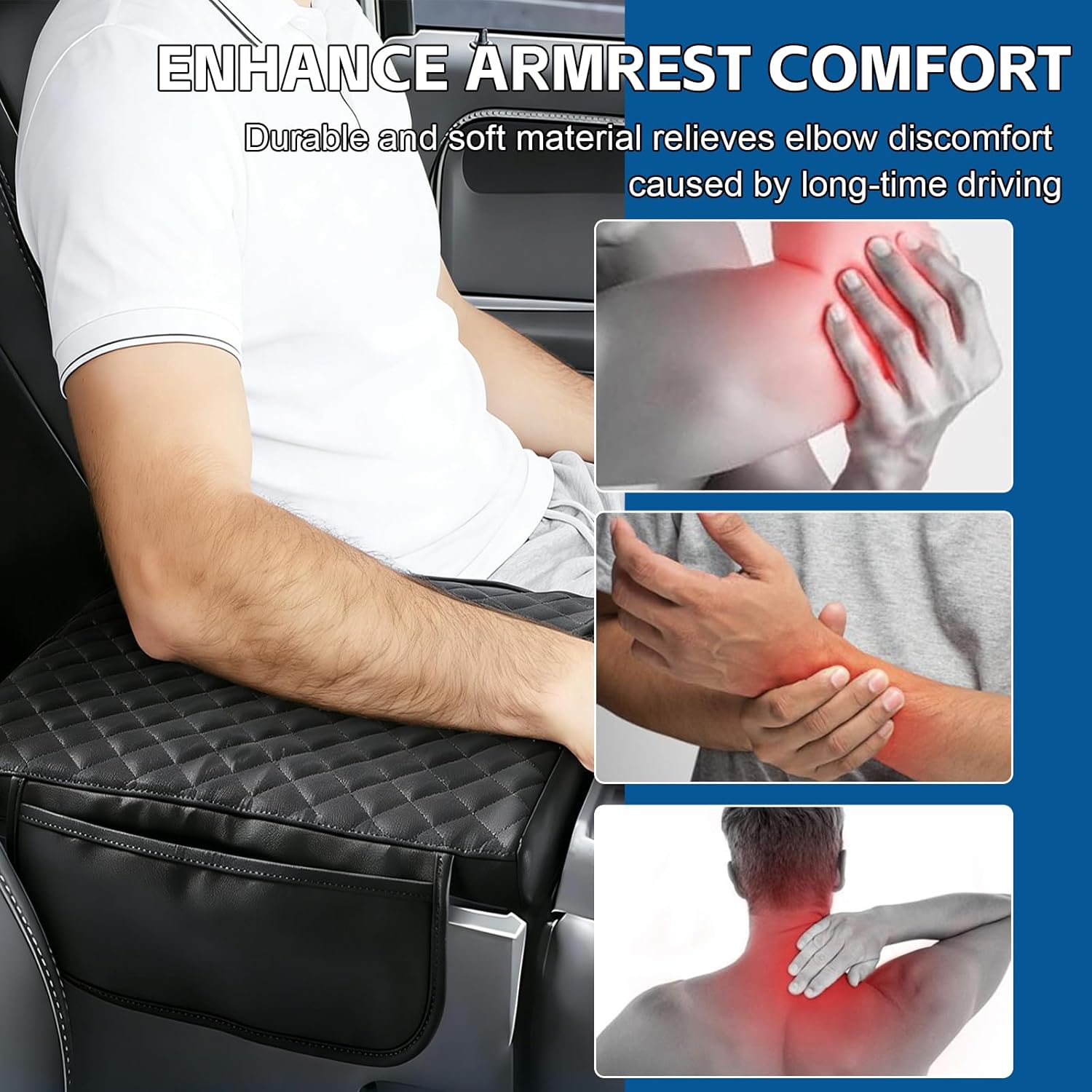 Center Console Cover Fit for Ford F150 2025-2015, 2017-2025 F250 F350 F450 with 40/20/40 Jump Seat Thickened Leather Armrest Cover Cushion Center Lid Protector with Pockets (Jump Seat Only)