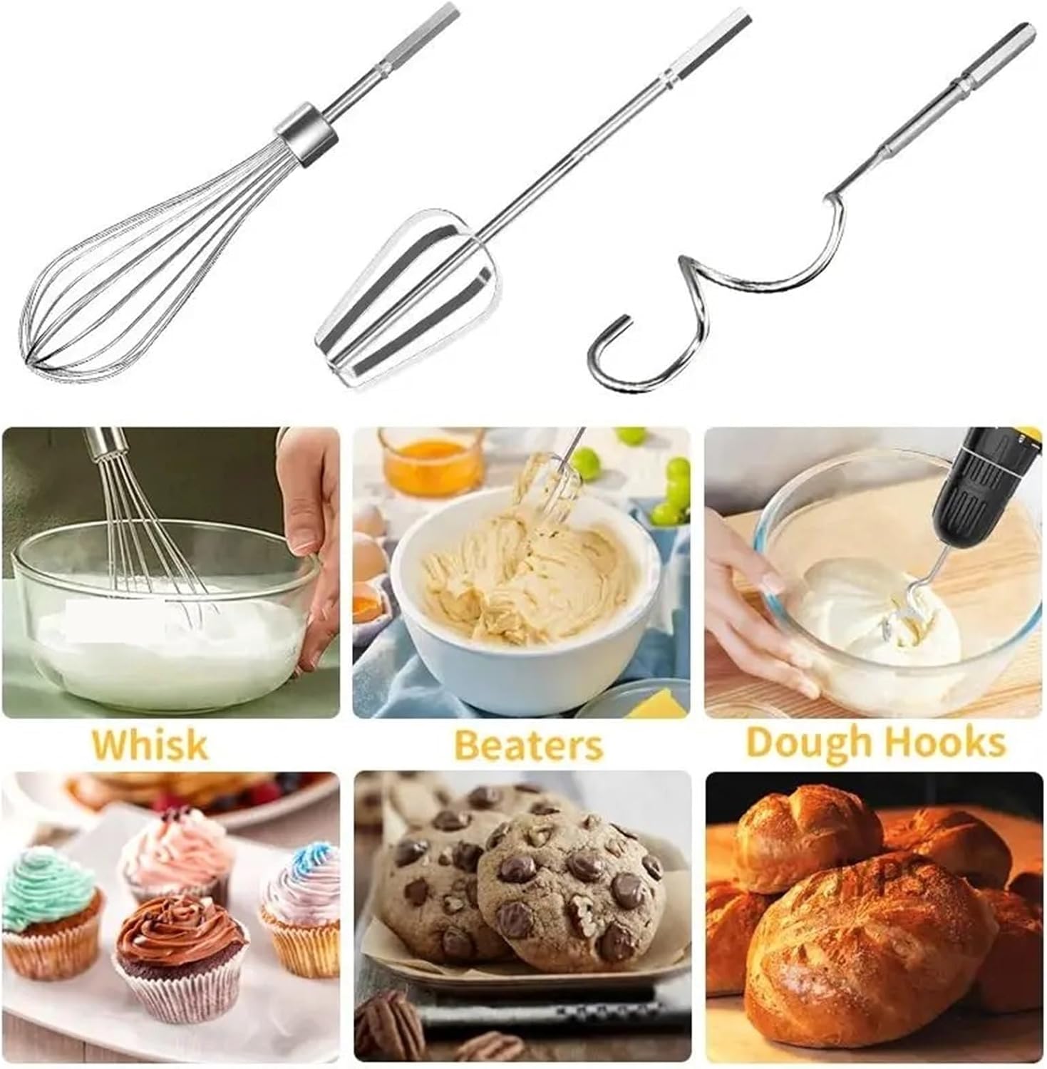 Stainless Steel Egg Beater Mixer For Electric Drill Blender Cream Butter Whisk Baking Kitchen Tools(3pcs set)