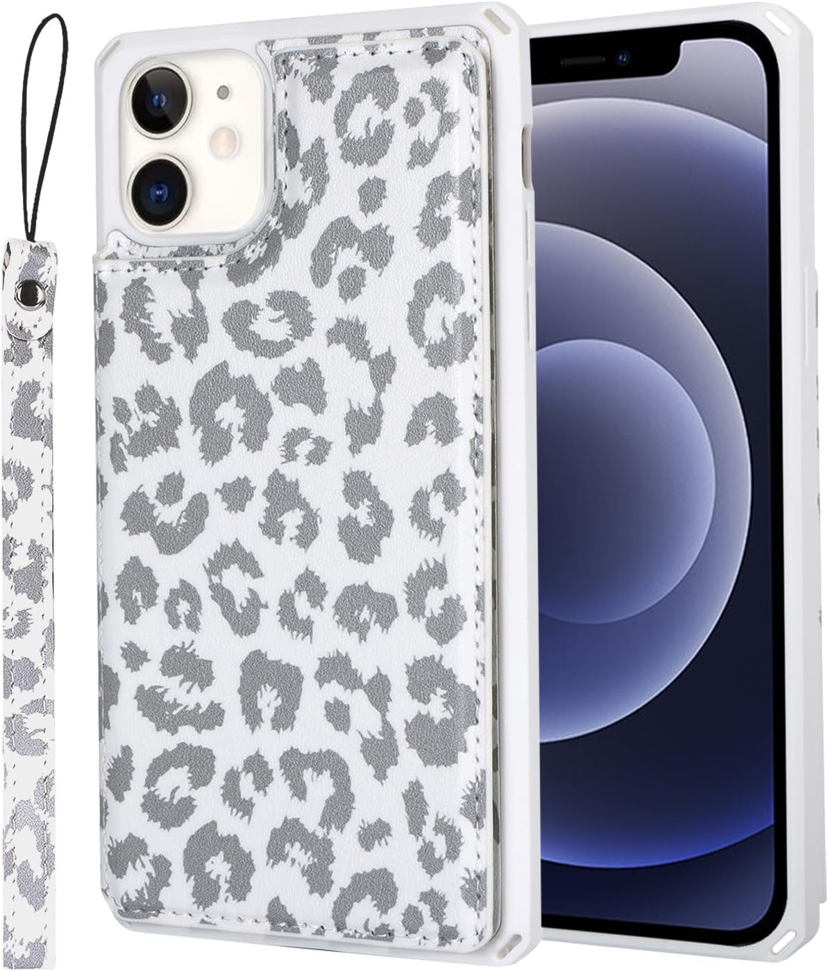 Cavor for iPhone 12 Mini Wallet Case with Card Holder,iPhone 12 Mini Case for Women Men,Leopard Grain Shockproof Protective Phone Case Cover-White