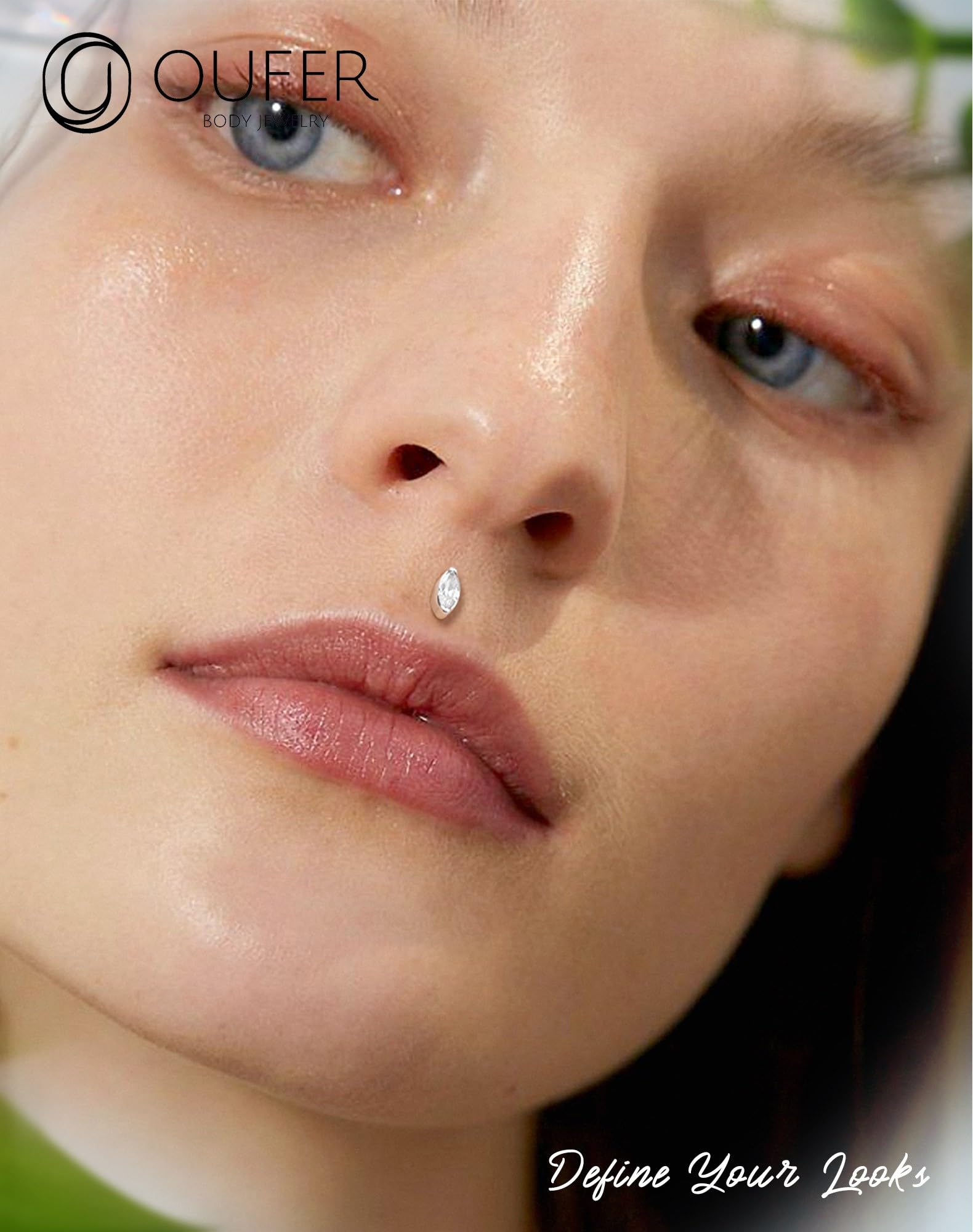 OUFER 16G 8 mm Piercing Orecchio Helix Argent 925 Cartilage Earring Internally Threaded Lip Piercing Marquise Tragus Stud Trasparente CZ Orecchino Conch (Argent)