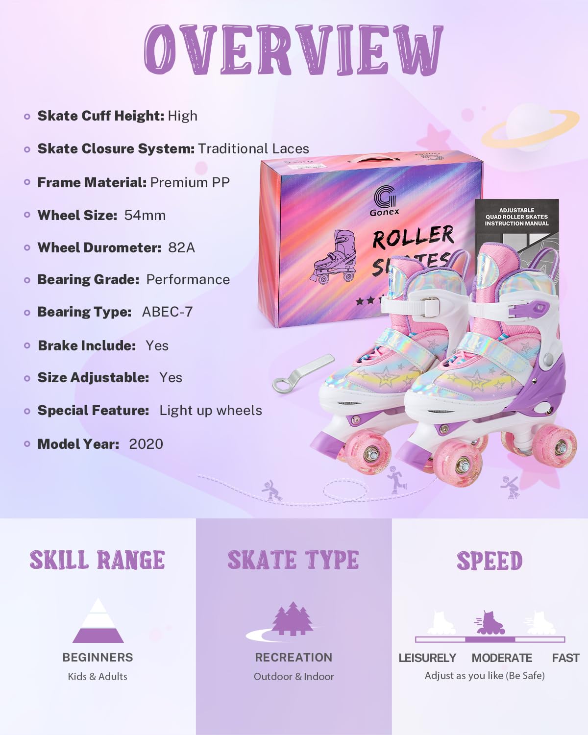Gonex Patines 4 Ruedas Niña Paralelo Ajustables con Iluminación LED para Principiantes