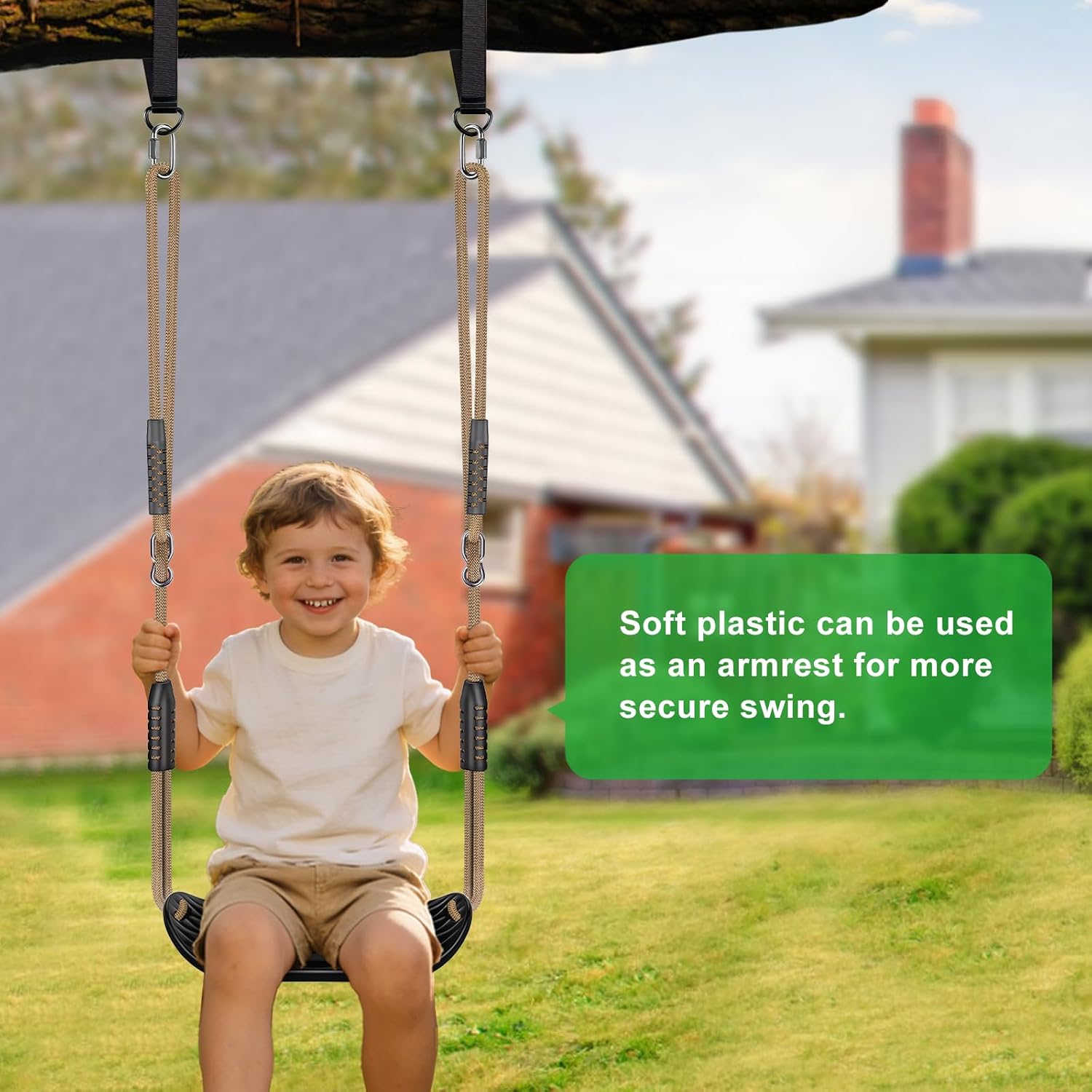 BeneLabel Heavy Duty Swing Seat with Adjustable Rope Plastic Tree Swing Seats for Kids Black Swingset Seat Replacement for Outside Swing Set, Backyard, Playground, Indoor Playhouse - 220LB Capacity