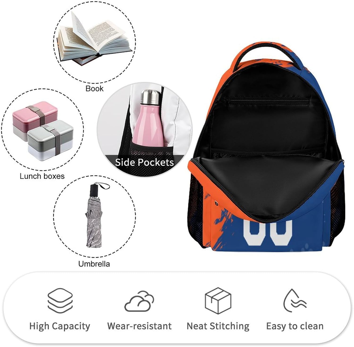 Custom School Backpack High Capacity Student Bag Basketball City Gifts for Kids Backpack Men Women, Add Name & Number