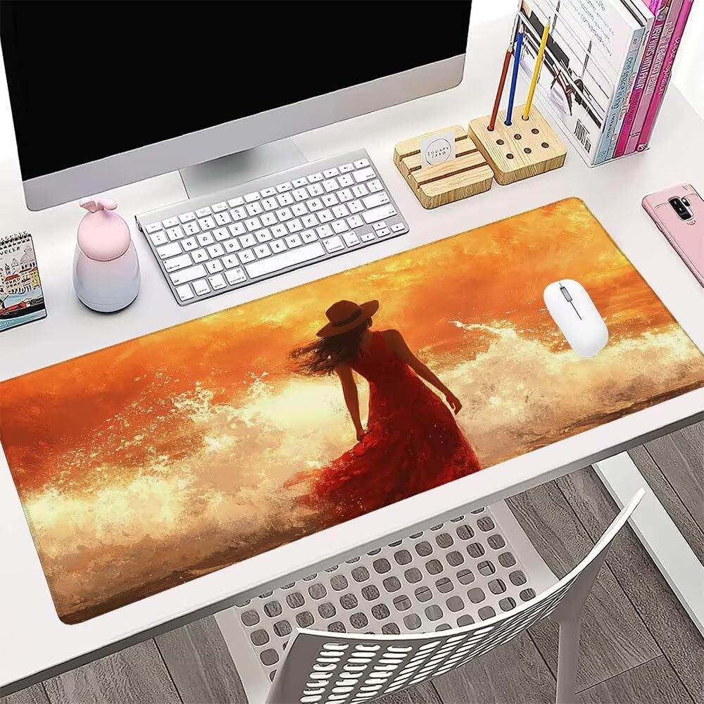 Alfombrilla de Mouse para Juegos, Giallo, XXL, Antideslizante, Impermeable, Diseño de Donna, Extendido, Grande, 1200x600x3mm, para PC, Laptop, Ufficio, Famiglia d-614