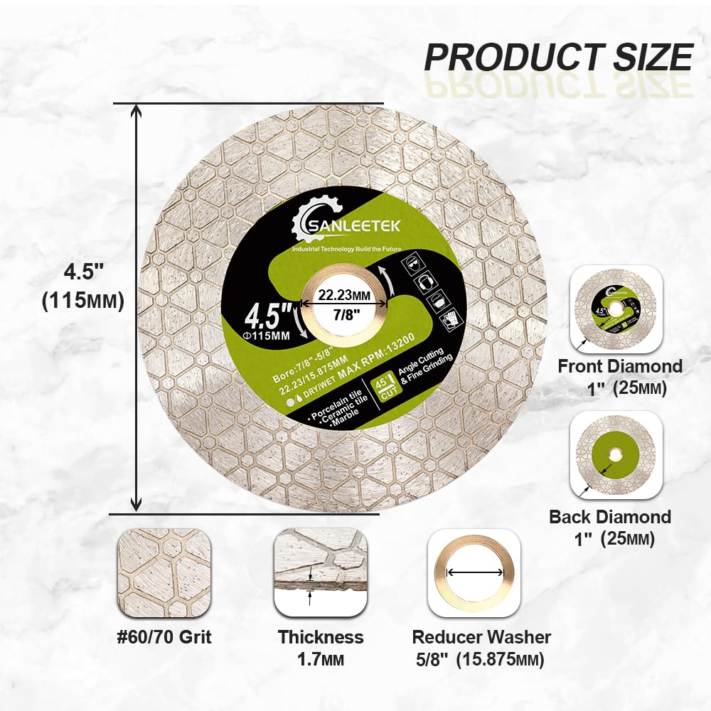Disco Diamante Azulejos 115mm 5piezas Doble Cara Corte y Rectificado Diseño Triangular para Porcelánico Cerámica Mármol Piedra Artificial