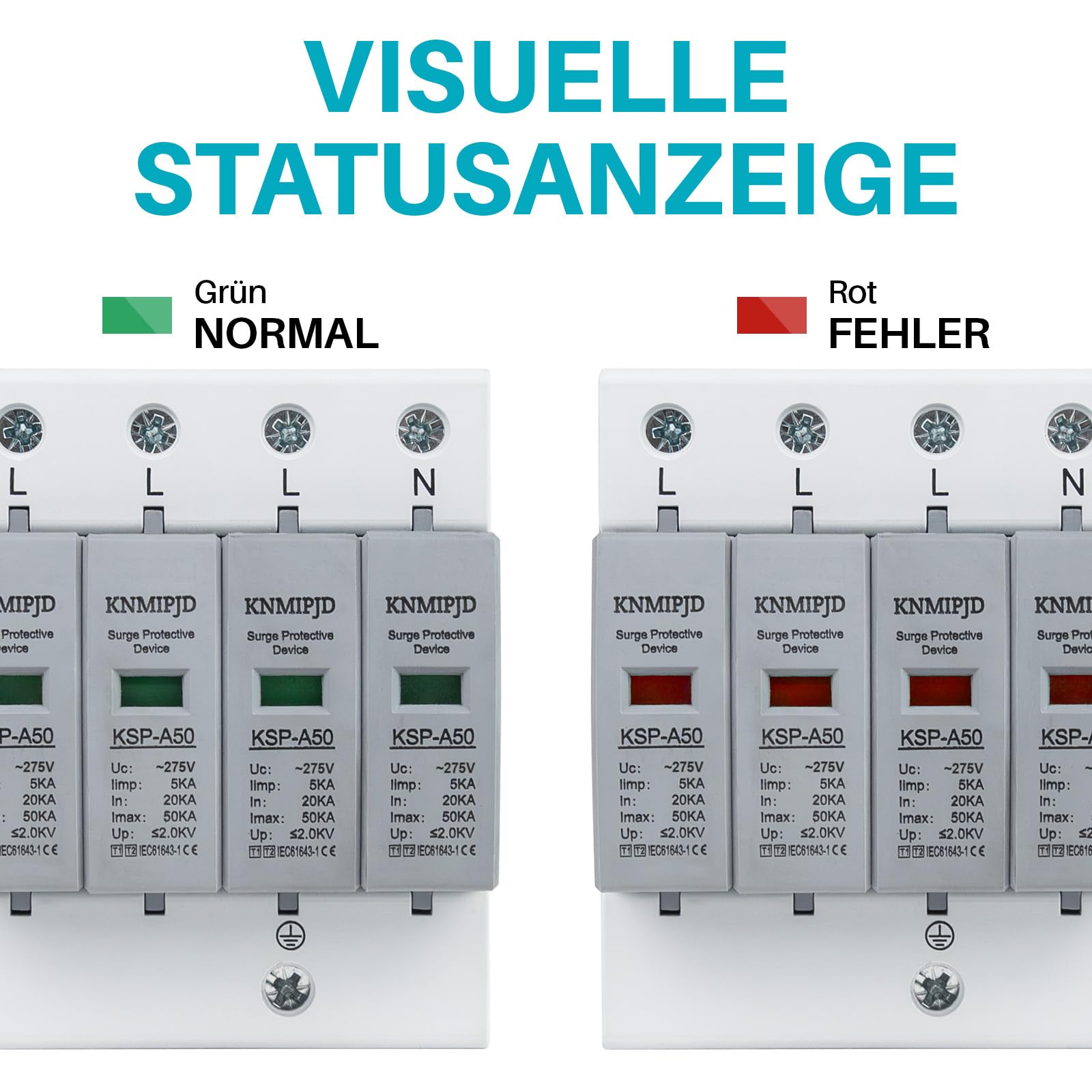 275V überspannungsschutz 4-Polig Überspannungsableiter Typ 1+Typ 2 20-50KA Überspannungsschutzgerät für PV Für den Blitzschutz (4P T1+T2 275V)