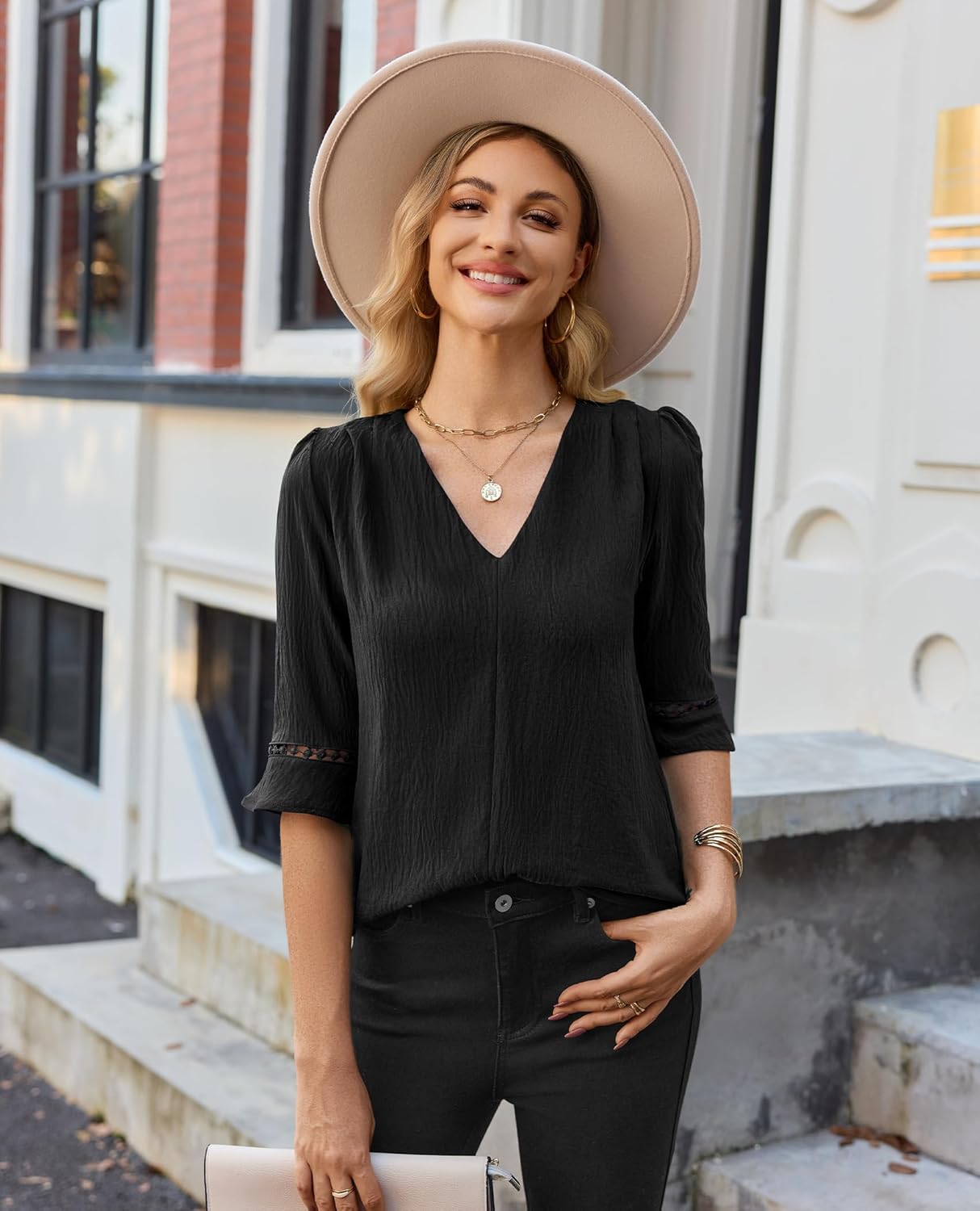 siliteelon Women Dressy Casual Blouse 3/4 Sleeve Tops V Neck Office Work Shirt Classy Ladies Clothes Spring 2026 Trendy - Image 7