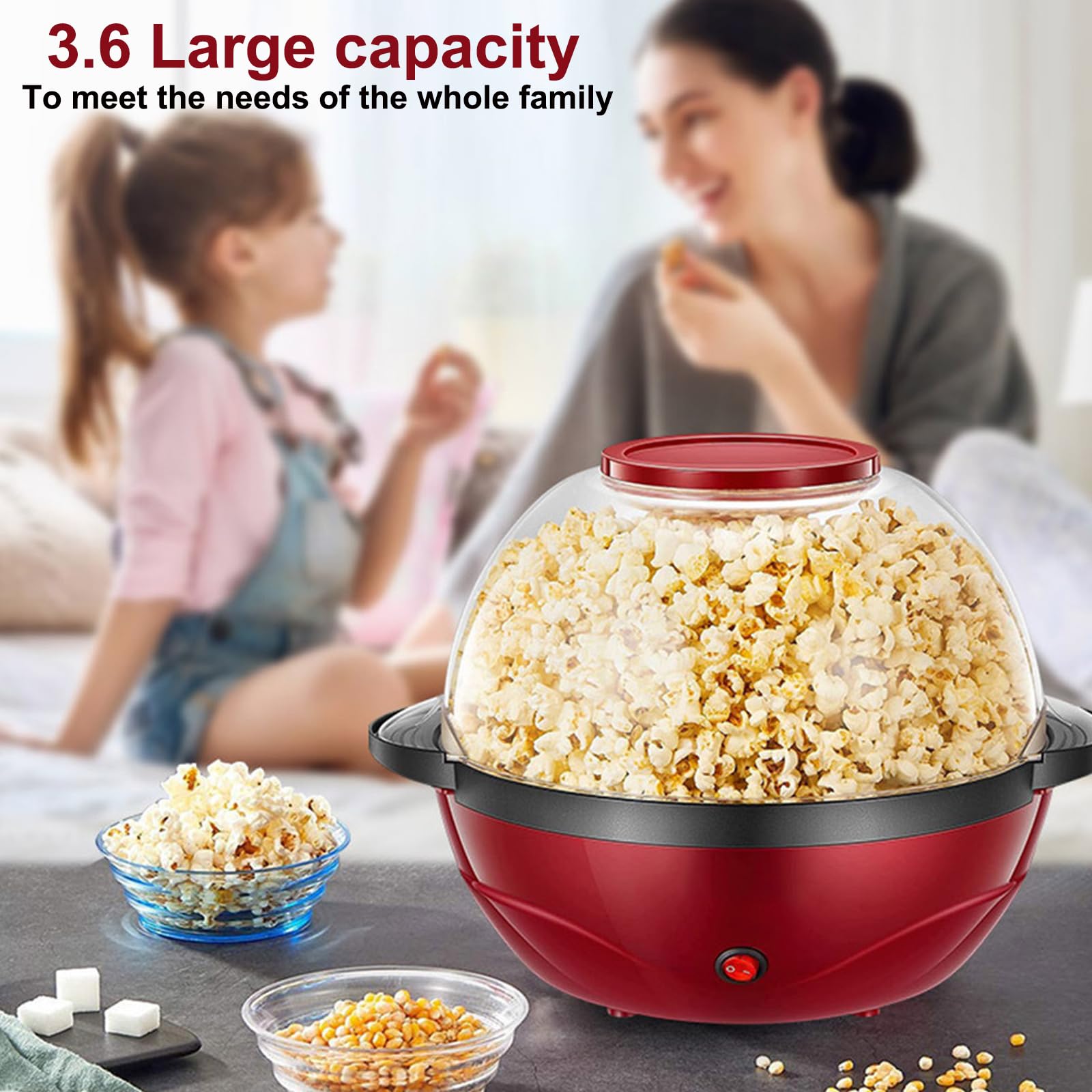 Máquina para Hacer Palomitas de maíz de 3.6 L, Totalmente automática, con Revestimiento Antiadherente. Palomitas rápidas en 4 Minutos, para Noches de Cine y reuniones Familiares
