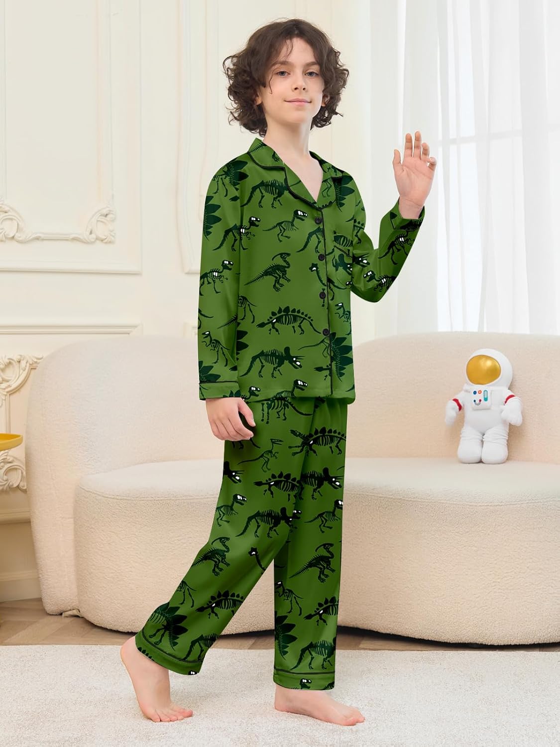 Umeyda Boys Silk Pajamas Sets Long Sleeve Sleepwear 2 Piece Pjs Set - Image 4