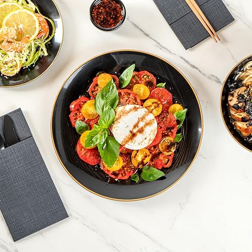 Miniatura 8 de Moderna - Platos desechables de alta calidad de 10 pulgadas, 40 platos de plástico duraderos para fiestas, con borde dorado, resistentes, platos