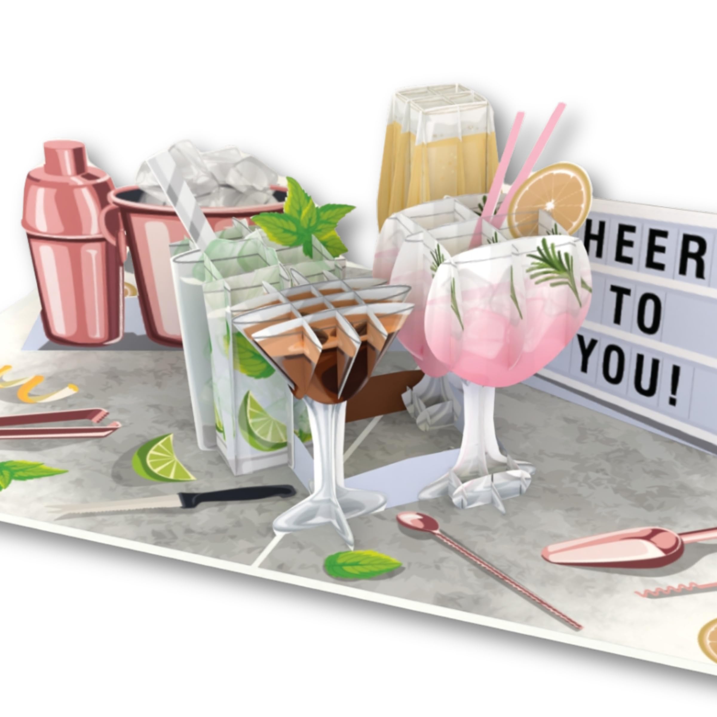 Cardology - Cocktails Pop-Up Card | 3D Birthday Greeting for Cocktail Lovers
