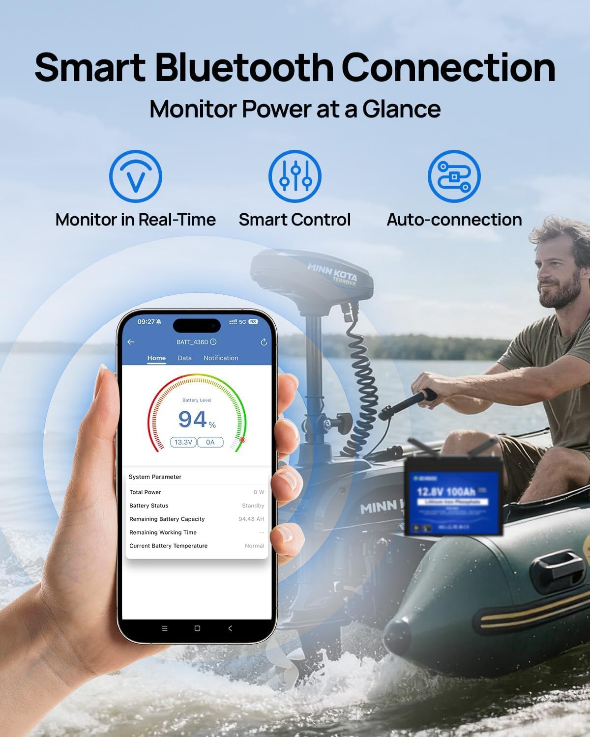 DCHOUSE Batteria LiFePO4 12V 100Ah con Bluetooth e Caricabatterie 10A, BMS 100A, Protezione da Bassa Temperatura, fino a 15000 Cicli, per Camper, Campeggio e Sistemi Solari