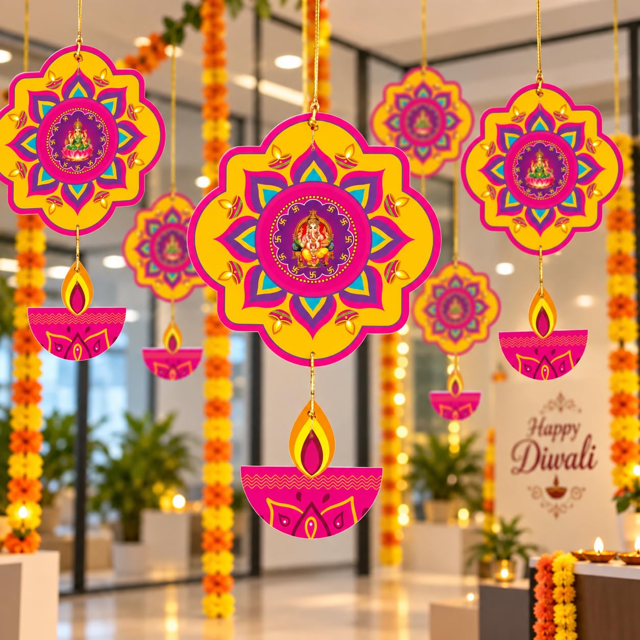 Diwali Ganesh Decorations - Happy Diwali Paper Diyas -1