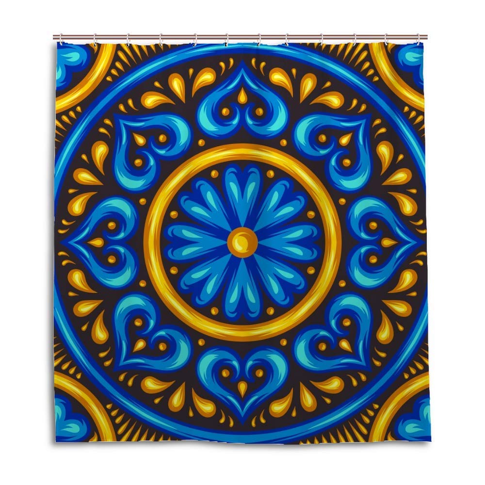 Rideau de douche CHEHONG 66x72 cm en polyester à motifs floraux marocains